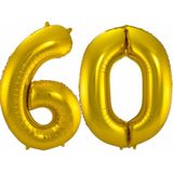 Folat Folie ballonnen - 60 jaar cijfer - goud - 86 cm - leeftijd feestartikelen