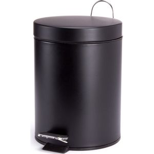 MSV Prullenbak/pedaalemmer - metaal - zwart - 5 liter - 20 x 28 cm - Badkamer/toilet