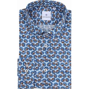 Blue Industry - Overhemd Print Kobaltblauw - Heren - Maat 39 - Slim-fit