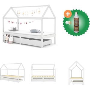 vidaXL Kinderbedframe met lades massief grenenhout 90x200 cm wit - Bed - Inclusief Houtreiniger en verfrisser