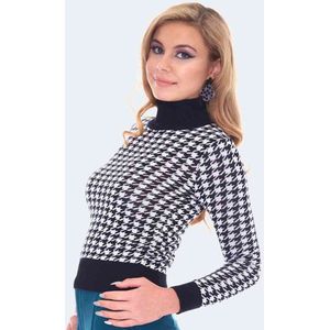 Voodoo Vixen - Black And White Houndstooth Rollneck Sweater/trui - L - Multicolours