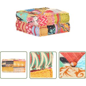 The Living Store Poef 60x70x36 cm stof patchwork - Poef - Patchwork - Stoffen Poef - Vloerzetel - Relaxstoel