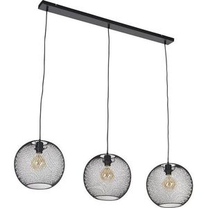 QAZQA mesh_ball - Moderne Hanglamp eettafel voor boven de eettafel | in eetkamer - 3 lichts - L 120 cm - Zwart - Woonkamer | Slaapkamer | Keuken