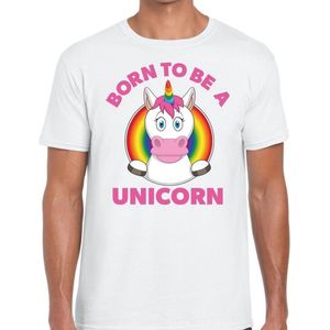 Born to be a unicorn gay pride t-shirt - wit regenboog shirt voor heren - gay pride XL