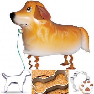 4-delige honden party set Labrador Retriever met airwalker ballon en koekjes vormen - hond - koek vorm - bakken - ballon - golden - retriever