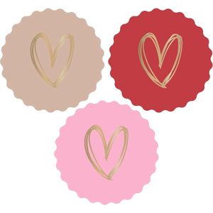 Stickers Goud Foil - 24 stuks - Stickers Gold - Pink - ø 5,5 cm - Geboorte - Huwelijk Sluitsticker - Sluitzegel Groot Kartel rand – Gouden Hart -Hart - Hartjes - Stickers | Envelop sticker - Geboorte kaart | Cadeau – Gift | Traktatie - Babyshower |
