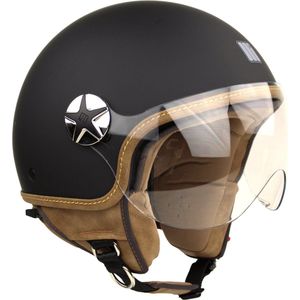 Motocubo Ant - Jethelm met Vizier - ECE goedgekeurde Scooterhelm - Geschikt als Scooter Brommer Motor Snorfiets helm - L - Mat Zwart