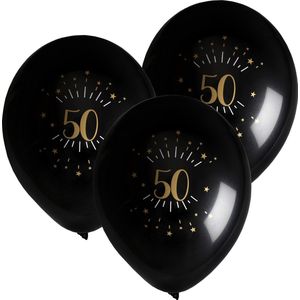 Santex verjaardag leeftijd ballonnen 50 jaar - 24x stuks - zwart/goud - 23 cm - Abraham/Sarah