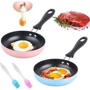 Mini-pan, 12 cm, 2 stuks, kleine pan, spiegeleipan, anti-aanbakpan, spiegeleipan met siliconen borstel, hittebestendig voor kamperen, koken, braadpan, inductiekookplaat