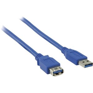 USB Naar USB Verlengkabel - USB3.0 - Tot 2A / Blauw - 5 Meter