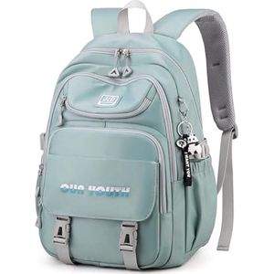 Schooltas voor meiden - Blauw/groen - 32 x 14 x 43 cm - Veel vakken - 15.6 inch laptoptas - Schoolrugtas voor kinderen - Schoolrugzak voor meisjes - 20 L - Waterafstotend - Rugzak met sleutelhanger - Verstelbare schouderbanden