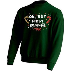 DAMES Kerst sweater -  OK BUT FIRST THE PRESENTS - kersttrui - GROEN - large -Unisex