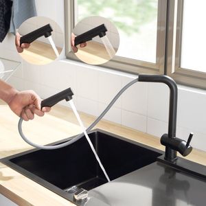 CECIPA max Keuken kraan - Keukenkraan Zwart - Keukenkraan Met Uittrekbare Uitloop - Handdouche - 360° Draaibare keukenkraan - Keukenkraan Met 2 straalsoorten - Zwart