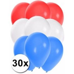 EK , Ballonnen Rood/ Wit/ Blauw 30 stuks, 100 % Biologische afbreekbaar ,Feest, Carnaval, Themafeest, Koningsdag