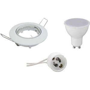 LED Spot Set - GU10 Fitting - Dimbaar - Inbouw Rond - Glans Wit - 6W - Helder/Koud Wit 6400K - Kantelbaar Ø82mm