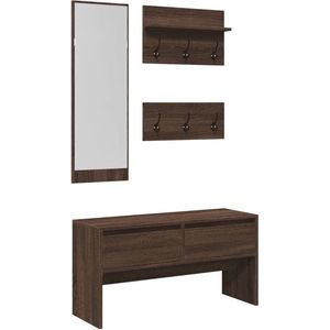 vidaXL 4-delige Garderobe set bewerkt hout bruin eikenkleurig - Halmeubel - Halmeubelen - Garderobeset - Gangkast