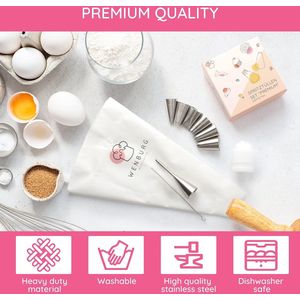 Premium spuitzakken, 7 grote spuitmonden, katoenen spuitzak 35 cm, adapter, professionele roestvrijstalen opzetstukken voor cake, taarten, koekjesdecoratie, geschenkeditie (premium)