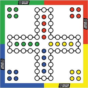 LUDO XXL - 500 x 500 cm - PVC-Zeil met Dobbelstenen en Pionnen - 4 Personen