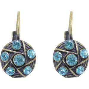 Behave – Dames oorhangers – Petrol blauw kristal – 1 cm – Vintage goudkleur