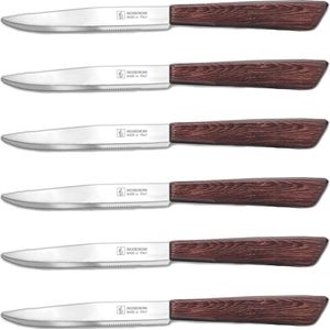 INOXBONOMI - Tafelmes 6 stuks - Tomaatmes - Steakmes -  Italiaanse messen - Bruin kunststof met houtnerf
