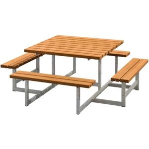 Picknicktafel vuren - Picknick vierkant gegrond teak 200 x 200 x 73 cm