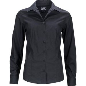 James and Nicholson Dames/dames Longsleeve Business Shirt (Zwart)