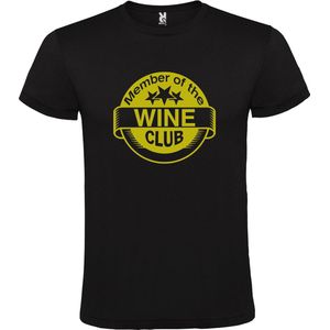 Zwart T shirt met ""Member of the Wine Club "" print Goud size XXL