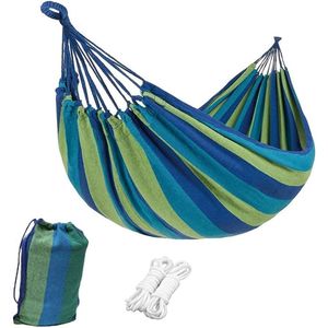 Hangmat Outdoor 2 personen, duurzaam zeildoekweefsel met een draagvermogen van 200 kg, met draagtas voor terras, binnenplaats, tuin (blauw, 260 x 150 cm)