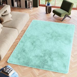 Tapiso Silk Vloerkleed Mint Blauw Hoogpolig Woonkamer Tapijt Maat- 140x200