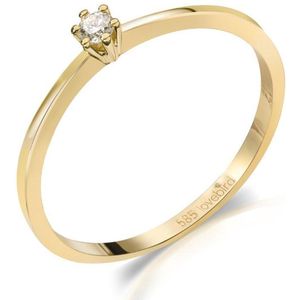 Lovebird LB121 - Gouden damesring met briljant - Dames - Maat 52 - Diamant - 2,5 mm - Briljant Geslepen - 0,05 Karaat - 14 Karaat - Goud
