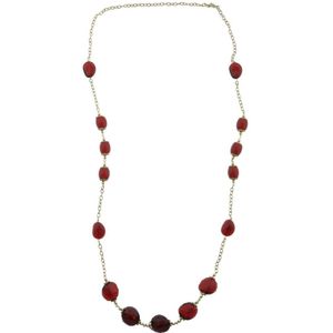 Behave Ketting - goud kleur - rood - kralenketting - lange ketting - 110cm