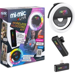 Mi-Mic Live - vlogging kit: Apple - met draadloze microfoon - ringverlichting met 30 dynamische RGBW LED's - hub-aansluiting voor iPhones - voor zingen, optreden en podcasting