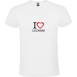 Wit T shirt met print van 'I love Lochem' print Zwart / Rood size XL