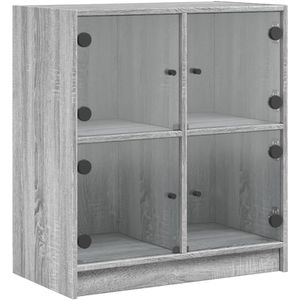 vidaXL Bijzetkast met glazen deuren 68x37x75,5 cm grijs sonoma eiken