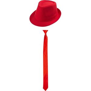Toppers - Carnaval verkleed set - hoedje en stropdas - rood - volwassenen