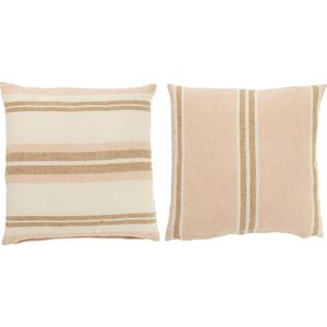 J-Line kussen Gestreept - linnen - lichtroze/wit/beige - 2 stuks