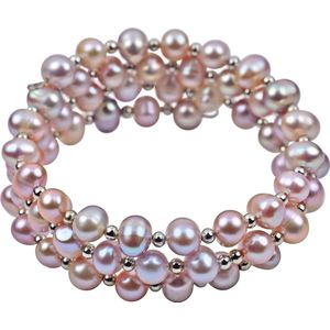 Zoetwater parel armband Pink Pearl Wrap - echte parels - roze - zilver - wikkelarmband - sieraden zakje - cadeau voor haar - kerst cadeau - Moederdag cadeau