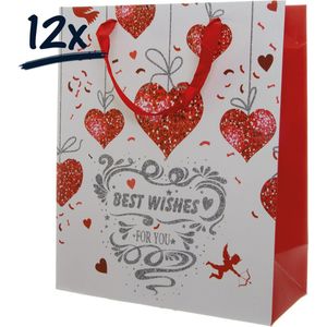 12x Stevige draagtassen LOVE Valentijn kerst liefde (32x26x12)cm zak cadeautasje gift bag  verpakking