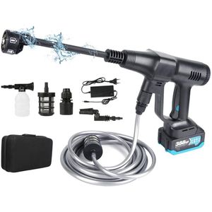 Hogedrukreiniger - Terrasreiniger - Hogedrukreiniger Accu - Elektrische Hogedrukreiniger - 200Bar - 6-in-1 - Draadloos Spuitpistool - voor Auto - Tuin - Terras - 3500W - 18V - Zwart