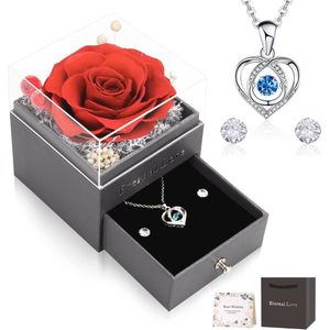 Cadeau Idee met Eeuwige Roos, Hart Slagend Halsketting en Oorbellen - Perfect voor Moederdag en Verjaardagen