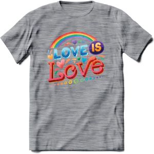 Love Is Love | Pride T-Shirt | Grappig LHBTIQ+ / LGBTQ / Gay / Homo / Lesbi Cadeau Shirt | Dames - Heren - Unisex | Tshirt Kleding Kado | - Donker Grijs - Gemaleerd - M