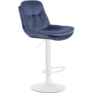 CLP Laurel Barkruk met rugleuning - in hoogte verstelbaar - met voetensteun - velvet - fluweel - wit/blauw
