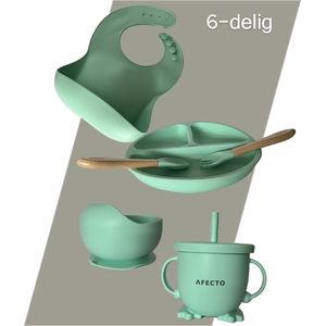 Afecto eetset voor kinderen - servies set 6 delig - siliconen onbreekbaar - eenvoudig schoonmaken - mint groen - complete set