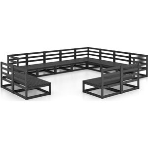 vidaXL - 12-delige - Loungeset - massief - grenenhout - zwart