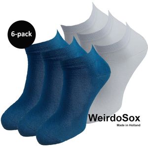 WeirdoSox Bamboe naadloze sneaker sokken Marine / Wit - Anti zweet - Anti bacterieel - Dames en heren - 6 Paar - Maat 47/50
