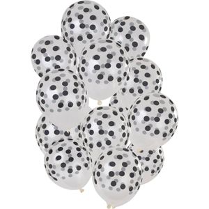 Folat - Ballonnen Stippen Zwart Transparant 30 cm - 15 stuks