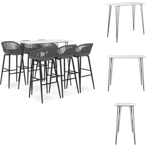 vidaXL Bartafelset - wit - MDF en metaal - 120x60x105 cm - incl - 1 bartafel - 6 barkrukken - grijs - PP en metaal - 48x47.5x95.5 cm - Set tafel en stoelen