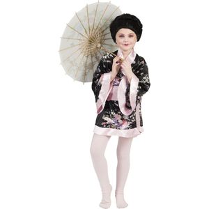 Funny Fashion - Aziatisch & Indisch Kostuum - Kimono Roze Met Bloemen - Meisje - roze - Maat 140 - Carnavalskleding - Verkleedkleding