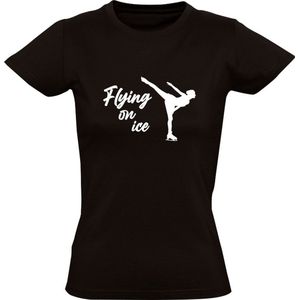 Flying on ice Dames T-shirt | schaatsen | wintersport | winter | Zwart