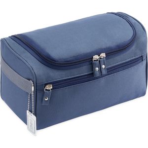 H&S hangende toilettas dames en heren - Make up koffer of beautycase - Toilettassen unisex - Waterbestendig - Toilettas met haak en 3 vakken - Blauw